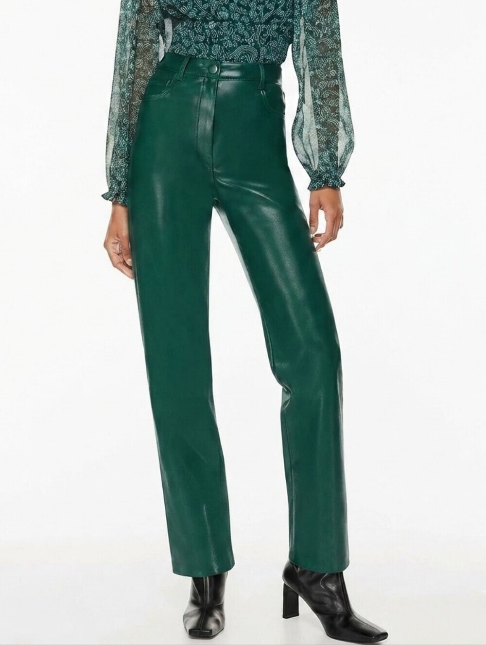 ARITZIA Wilfred The Melina Green Faux Leather Straight Leg Pants High Waist Sz.4